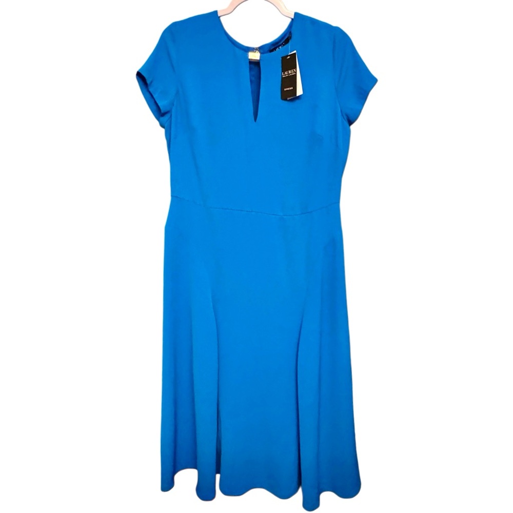 Lauren Ralph L Black Label Azure Blue Signature Plate Semi Formal Dress Sz 8